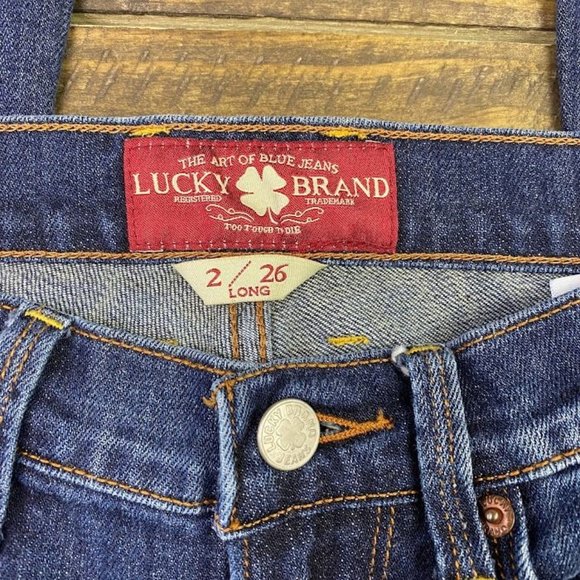 Lucky Brand Sofia Boot Size 2 LONG Dark Wash Stretch Denim Jeans 33" Inseam - Picture 2 of 7